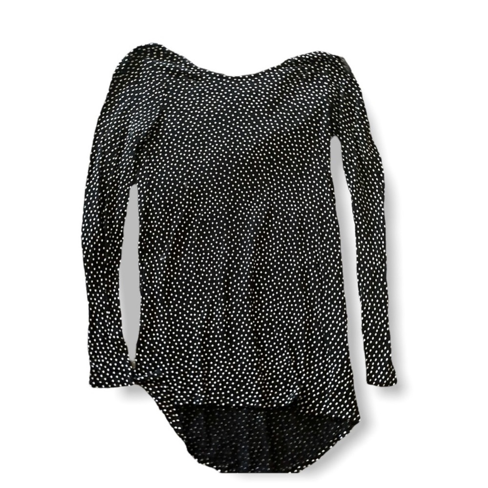 Zara WB Collection Black Polka Dot Sheer Scoop Neck Long Sleeve Stretchy Top - Picture 6 of 8
